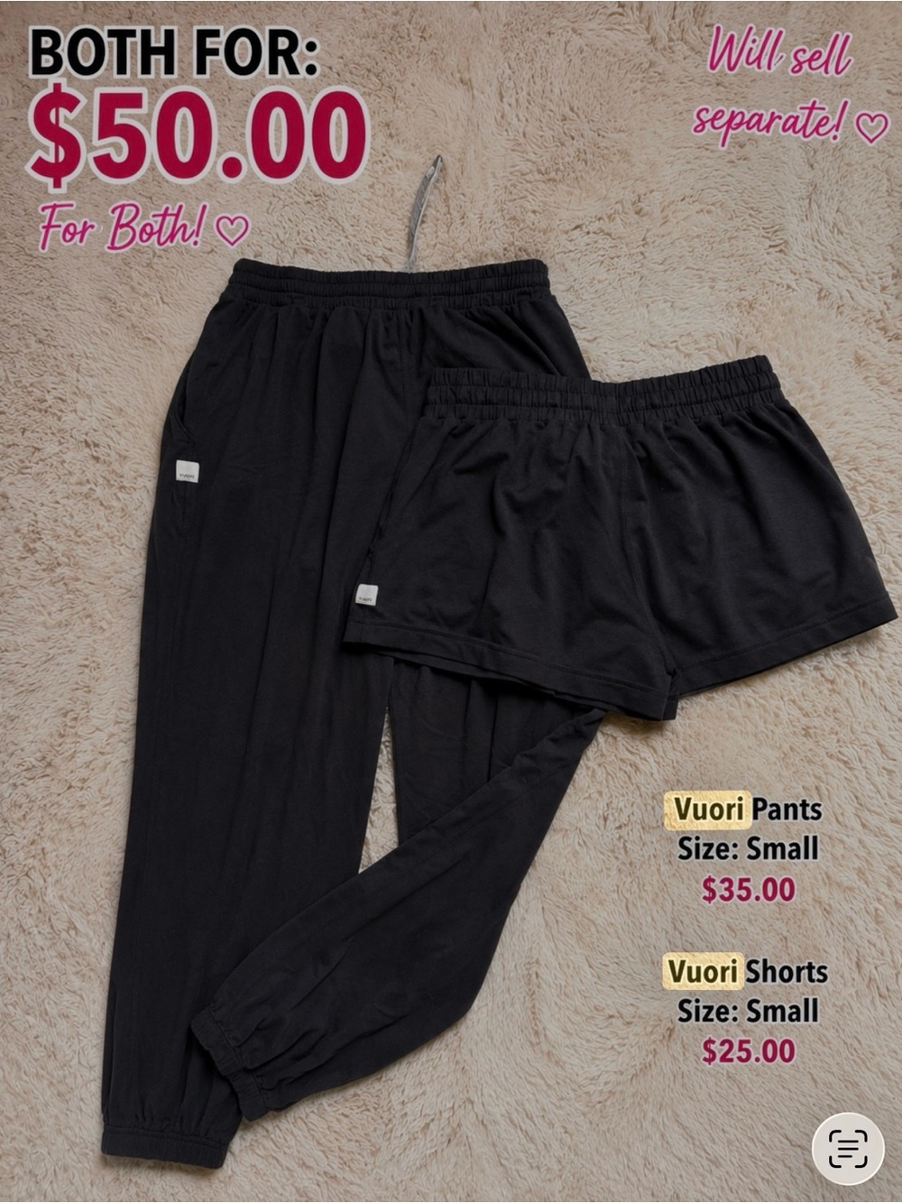 Vuori Kids Black Joggers and Shorts Set